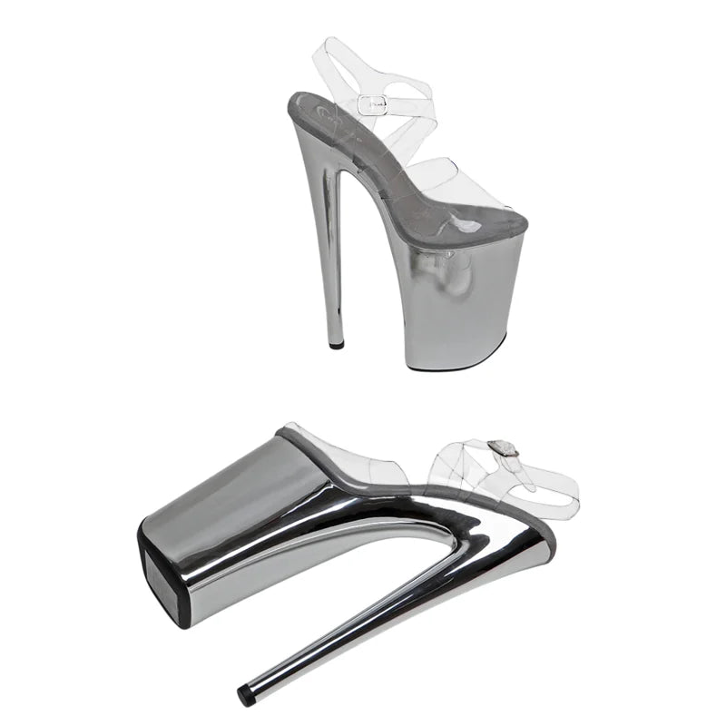 9-Inch Transparent Platform Sandals with Cross Straps - Open Toe Heels