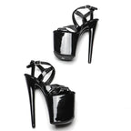 20CM Platform Sandals - Patent Finish Small Open Toe High Heel Pole Dance Shoes