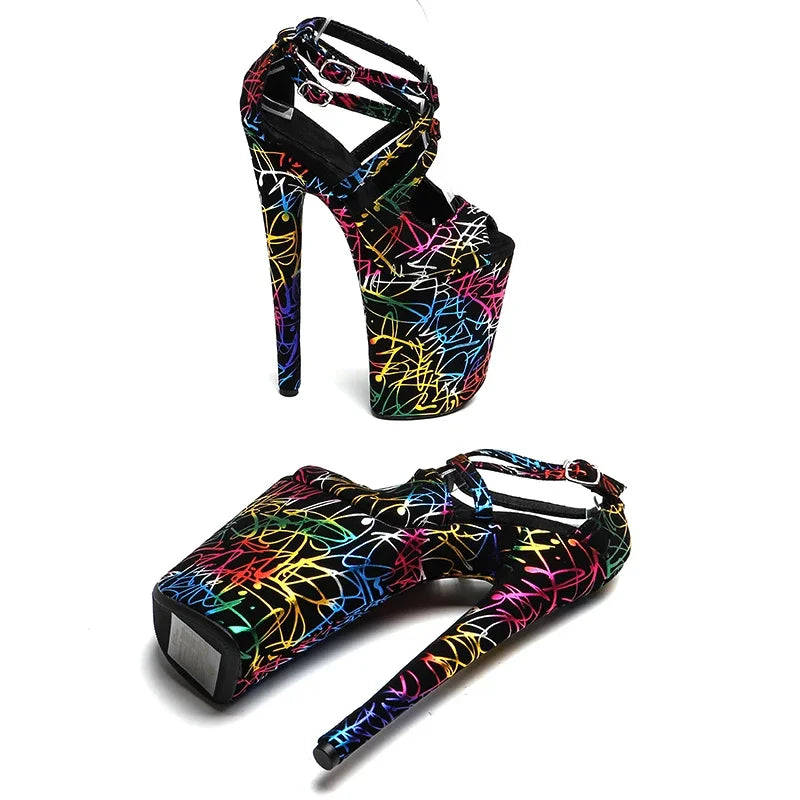 9-Inch Graffiti Platform Sandals | Open Toe | Multi-Strap