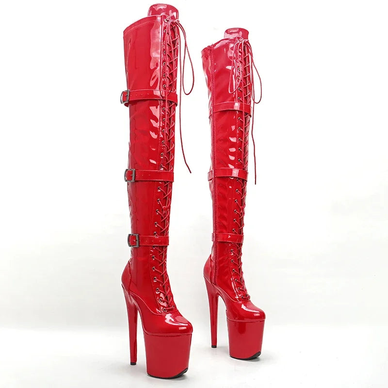 Patent Leather Thigh-High Boots 20cm - Platform Pole Dance Boots