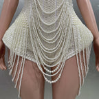 Pearl Beading Halter Bodysuit - Luxury Backless Performance Wear for Singers & Dancers