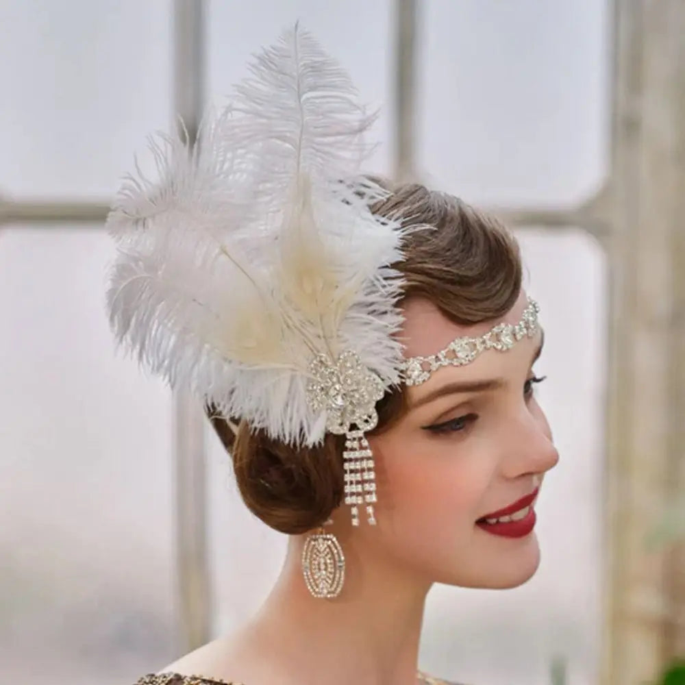 1920s Feather Headband | Rhinestone Crystal | Gatsby Bridal Headpiece
