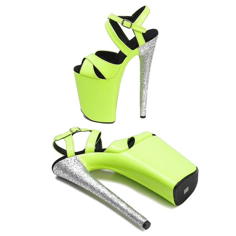 Patent Platform Ankle Strap Heels - 9 Inch Glitter Pole Dance Sandals