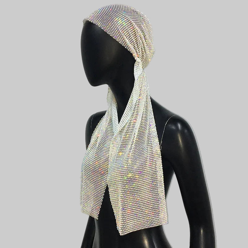Rhinestone Mesh Headpiece - Crystal Embellished Head Wrap