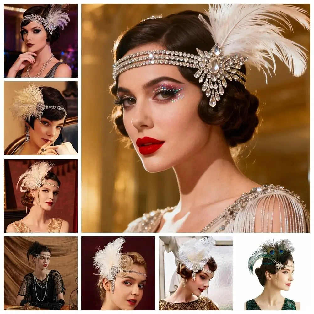 1920s Feather Headband | Rhinestone Crystal | Gatsby Bridal Headpiece