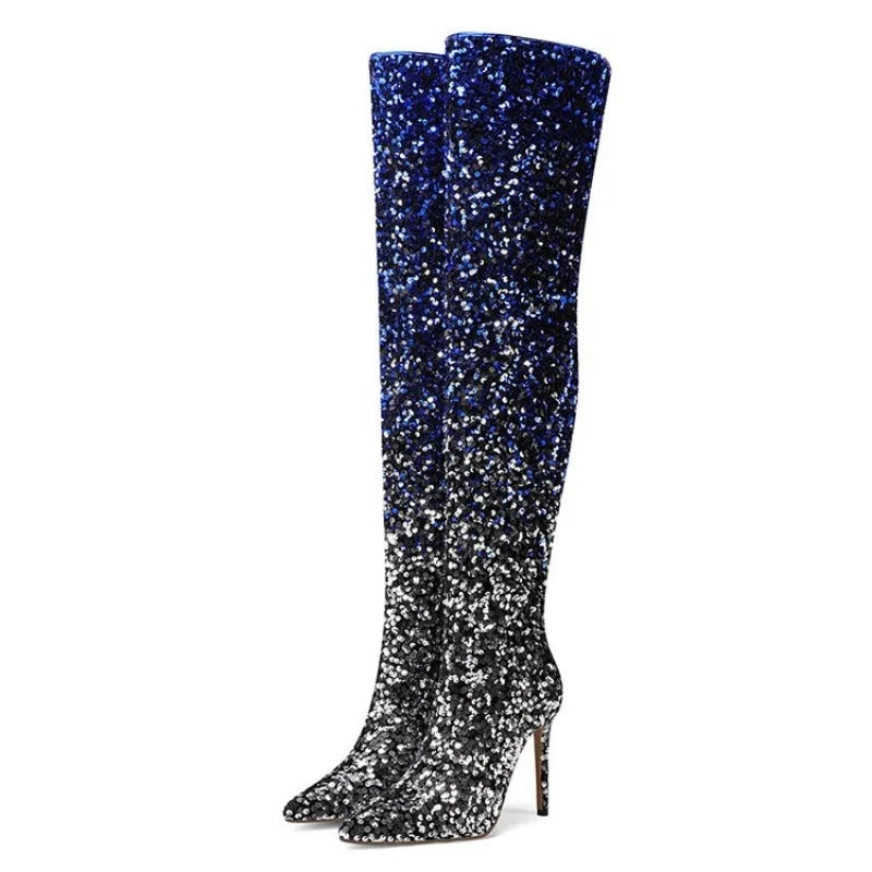 Gradient Sequin Over-the-Knee Boots | 11cm Heel