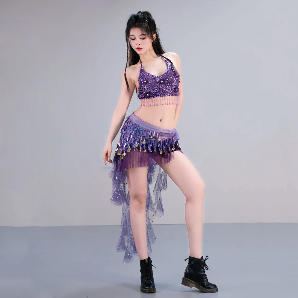Belly Dance Sequin Halter Bra Top | Padded | Backless | 18 Colors