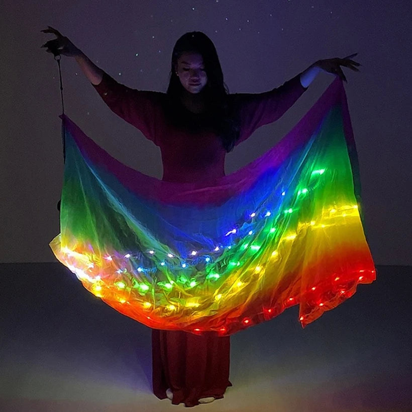LED Rainbow Veil | Silk Dance Prop with Poi Ball