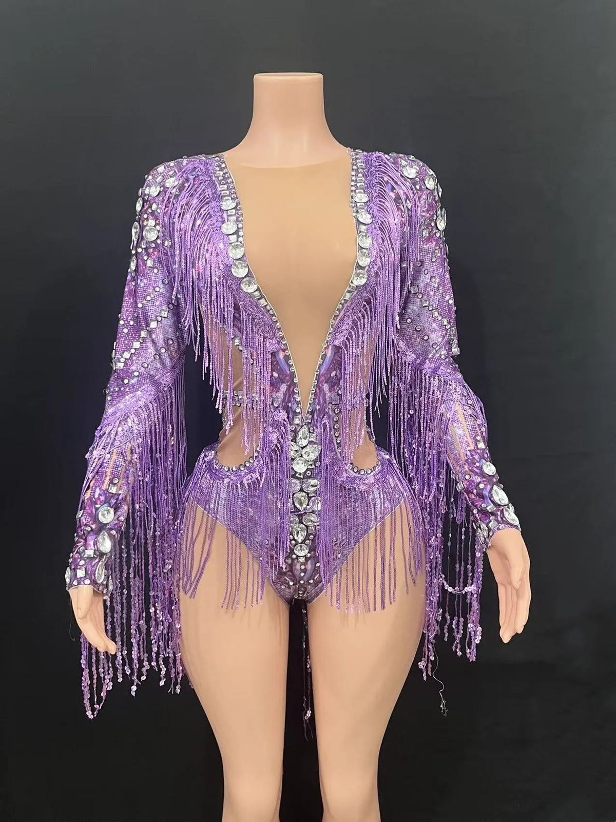 Sparkly Fringe Bodysuit | Long Sleeves