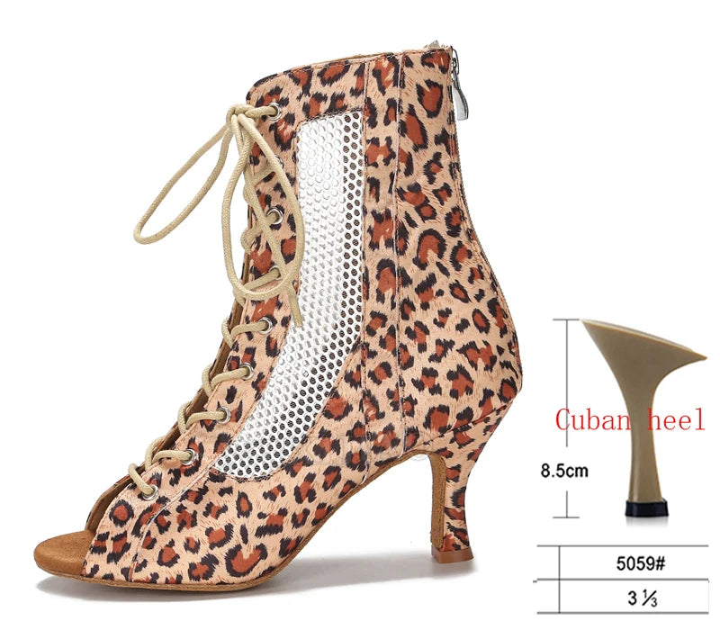 Lace-Up Mesh Dance Boots | Latin & Jazz | Multi-Heel