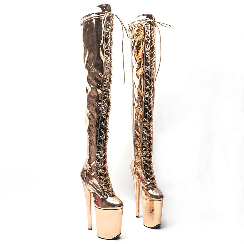 23cm Platform Thigh-High Boots - Shiny Fashion Dance Boots