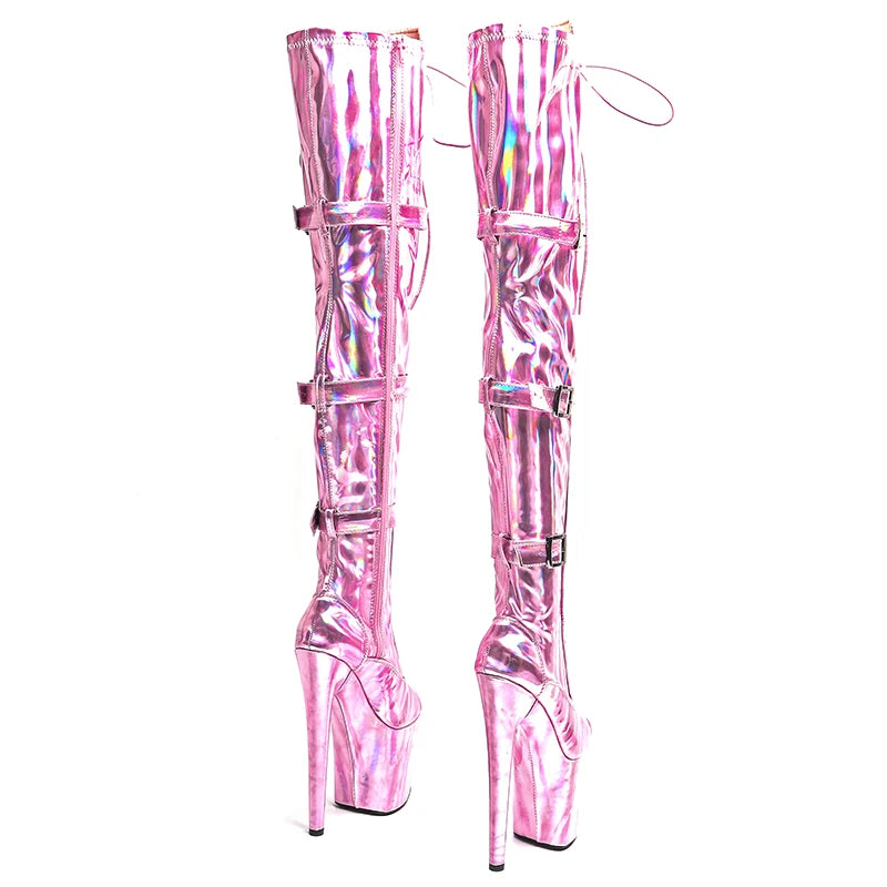 8-Inch Holographic Platform Boots - Thigh-High Exotic Dance Boots