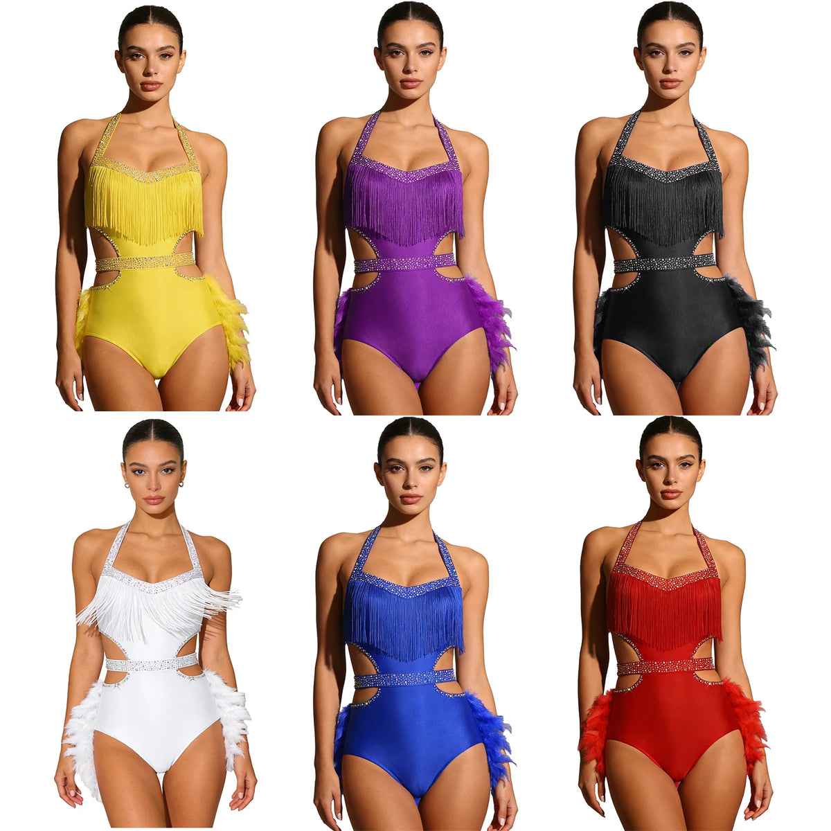 Dance Bodysuit | Rhinestones & Faux Feathers