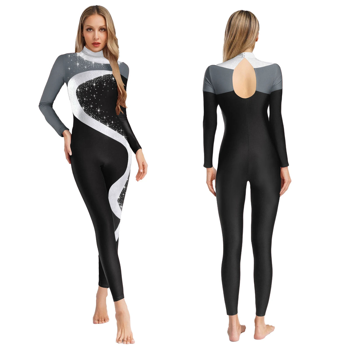 Dance Unitard | Metallic Contrast & Rhinestones
