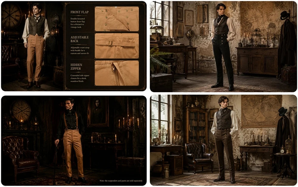 Steampunk Trousers | High-Waist Fall Front