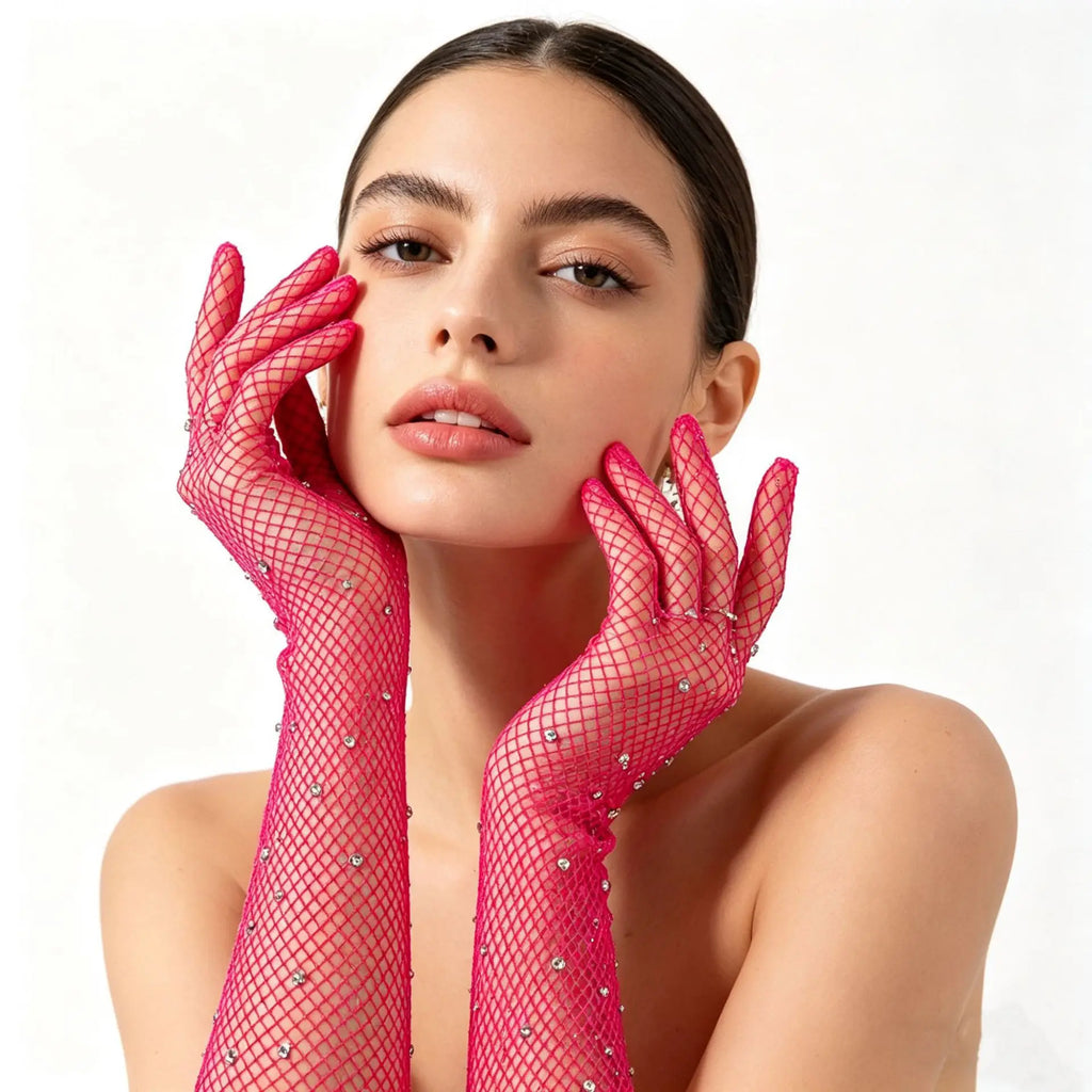 Fishnet Opera Gloves | Rhinestone Stretch
