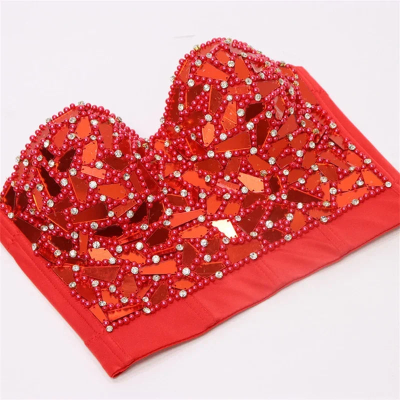 Rhinestone Beaded Bustier Bra Top | Stage & Party