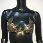 Fishnet Mesh Bikini Top - Backless Deep V-Neck Crop Top