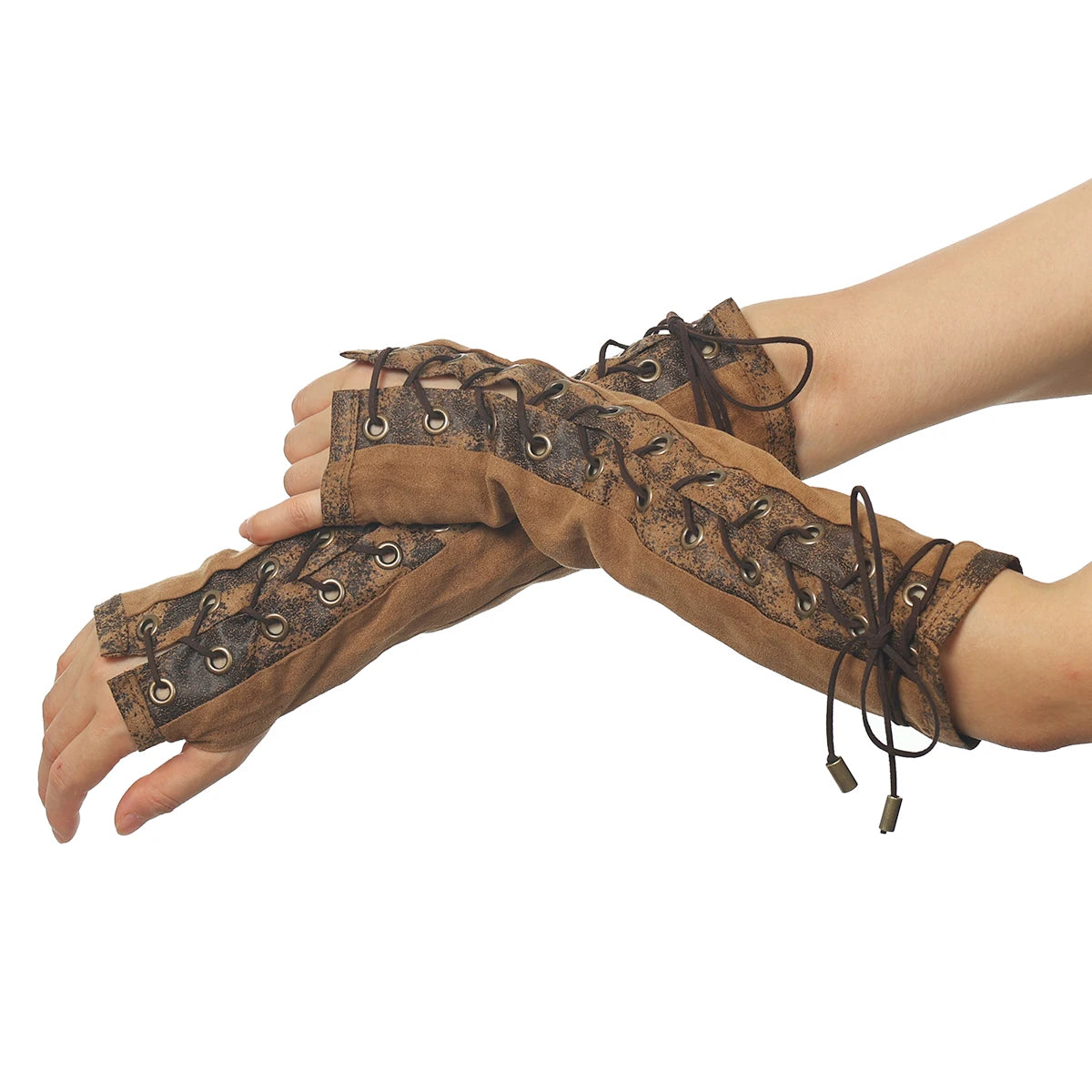 Steampunk Arm Warmers | Lace-Up Fingerless | Elbow Length