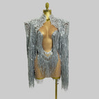 Sparkly Rhinestone Sequin Tassel Dress & Jacket — 2‑Piece Performance Set