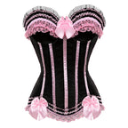 Striped Brocade Overbust Corset Top | Lace Trim & Bow | 10 Colours | S–6XL