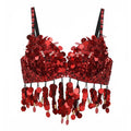 Tribal Belly Dance Bra | Coins & Rhinestones | Underwire | Red & Green
