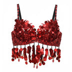 Tribal Belly Dance Bra | Coins & Rhinestones | Underwire | Red & Green