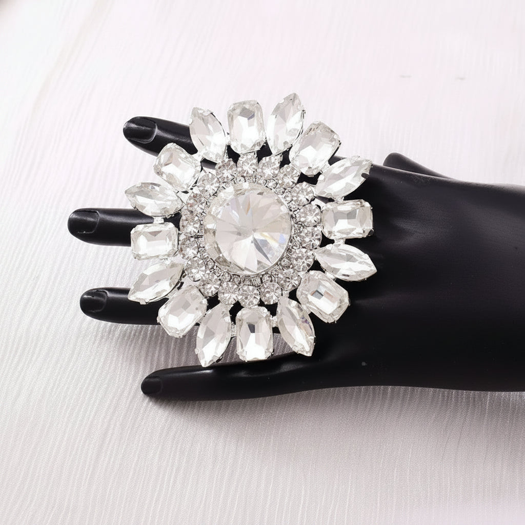 Oversized Rhinestone Flower Ring | 8cm Statement | 8 Colors