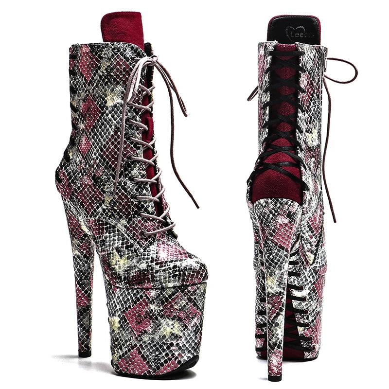 20cm Two-Color Mix Ankle Boots - Trendy Platform Dance Boots