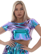 Holographic Metallic Crop Top | Short Sleeve | 8 Colors
