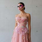 3D Floral Crystal Gown | Strapless A-Line | Pink