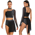 Latin Dance Set | Rhinestone Crop Top & Shorts | Asymmetrical