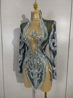 Rhinestone Mesh Long Sleeve Mini Dress | Sparkle | Stage