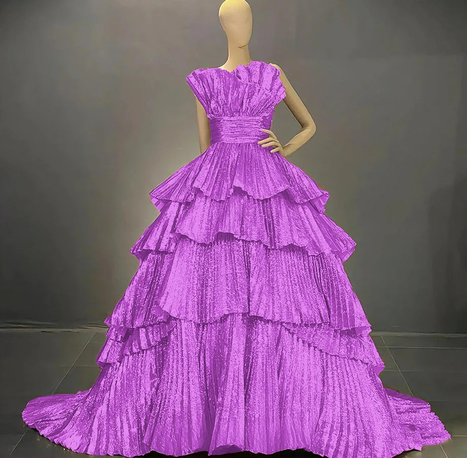 Tiered Ball Gown | Drag Pageant Dress | Boat Neck | US 2–26W