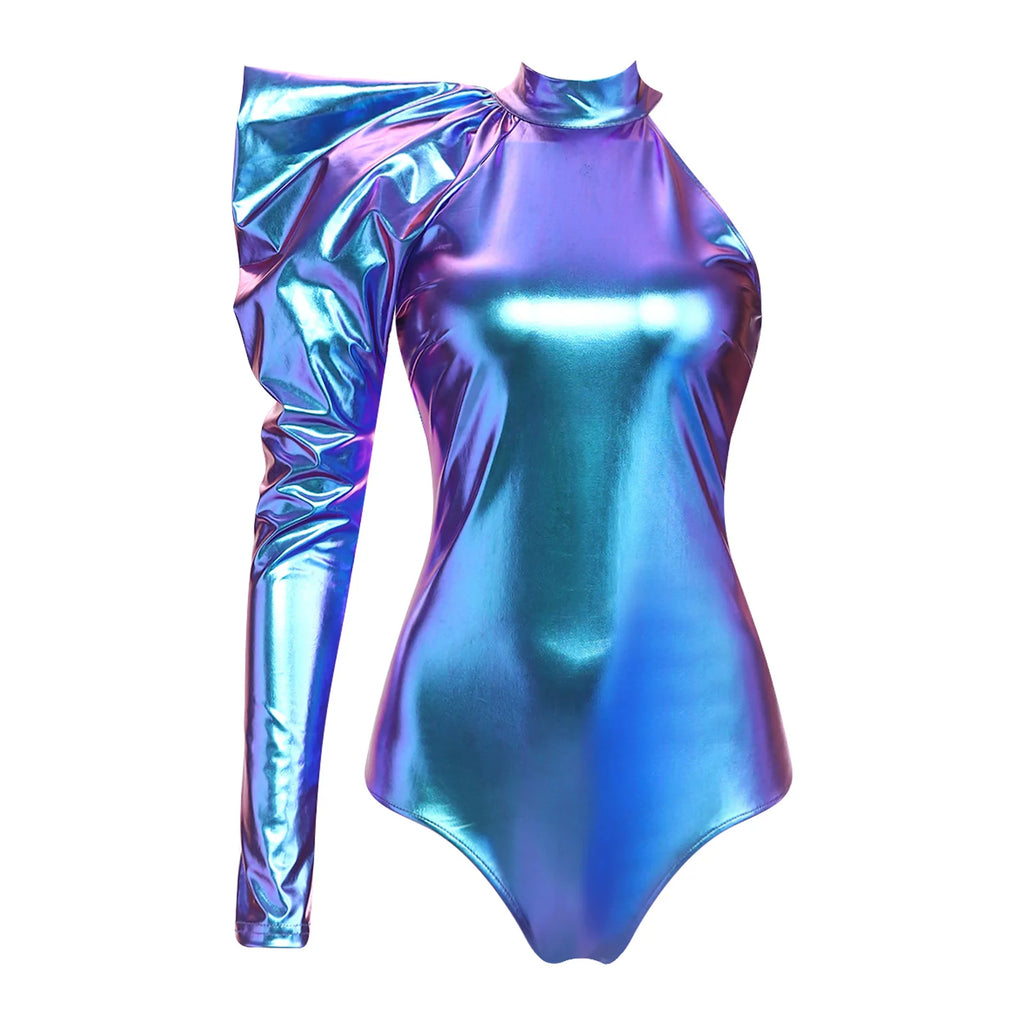 Metallic Bodysuit | Dramatic Puff Sleeve