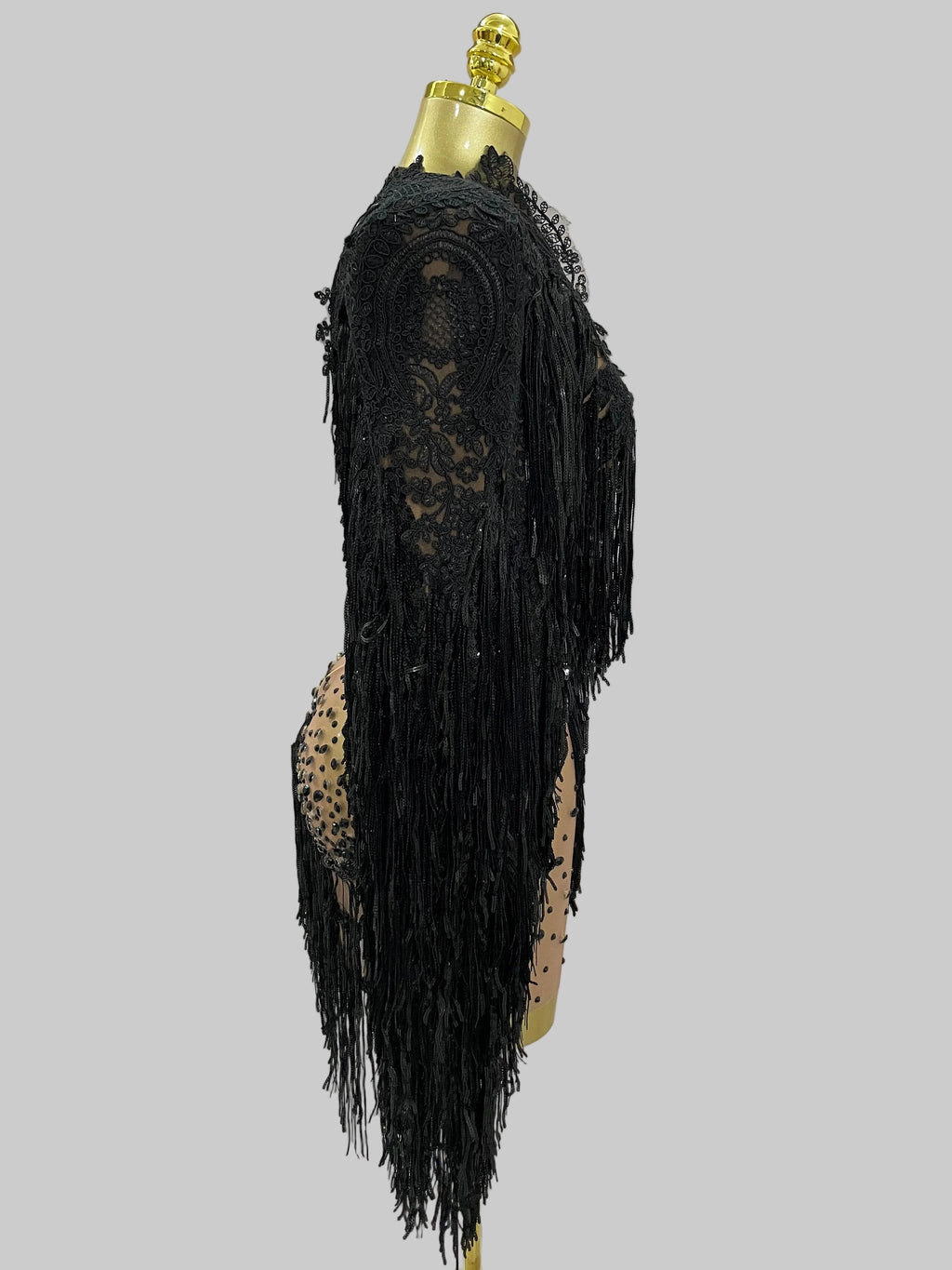 Sparkly Rhinestone Sequin Tassel Dress & Jacket — 2‑Piece Performance Set