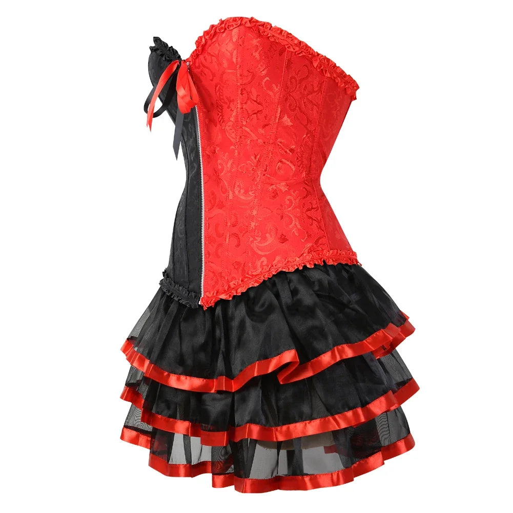 Red & Black Corset Skirt Set | Ruffles