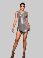 Metal Sequin Tassel Mini Dress - Spaghetti Strap Party Dress