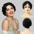 Elegant 1920s Finger Wave Wig - Short Curly Flapper Wig with Oblique Bangs (12 Inches)