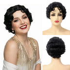 1920s Finger Wave Wig | Short Curly | Natural Black