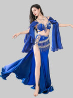 Egyptian Belly Dance Costume - Crystal Beaded Bra, Skirt & Sleeves Set