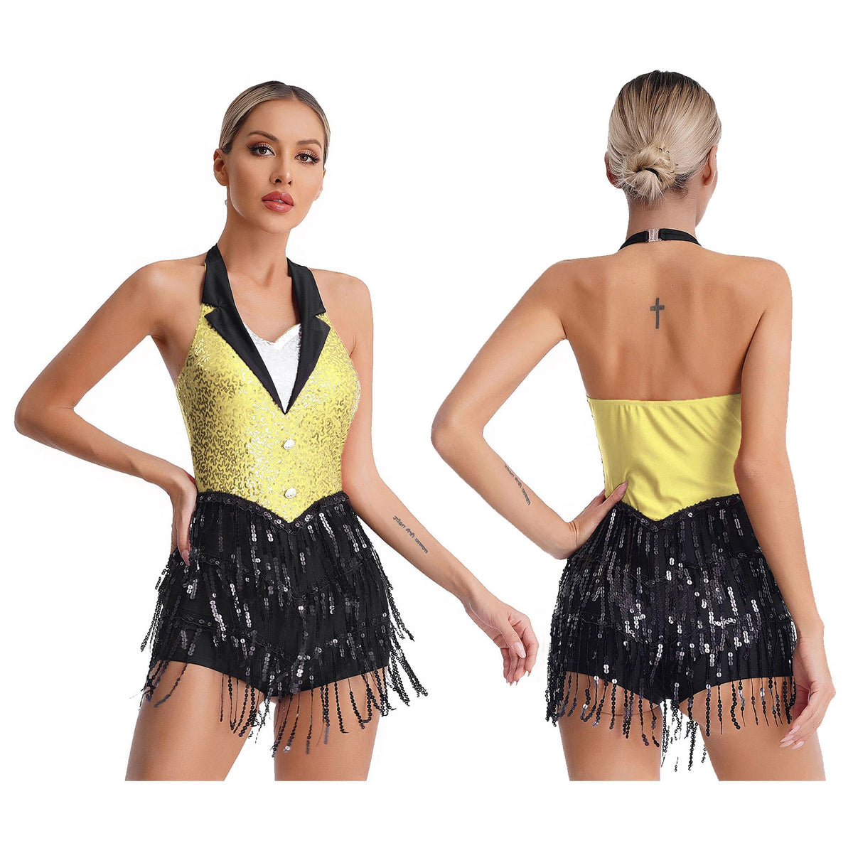 Midnight Fringe Rhinestone Latin Leotard
