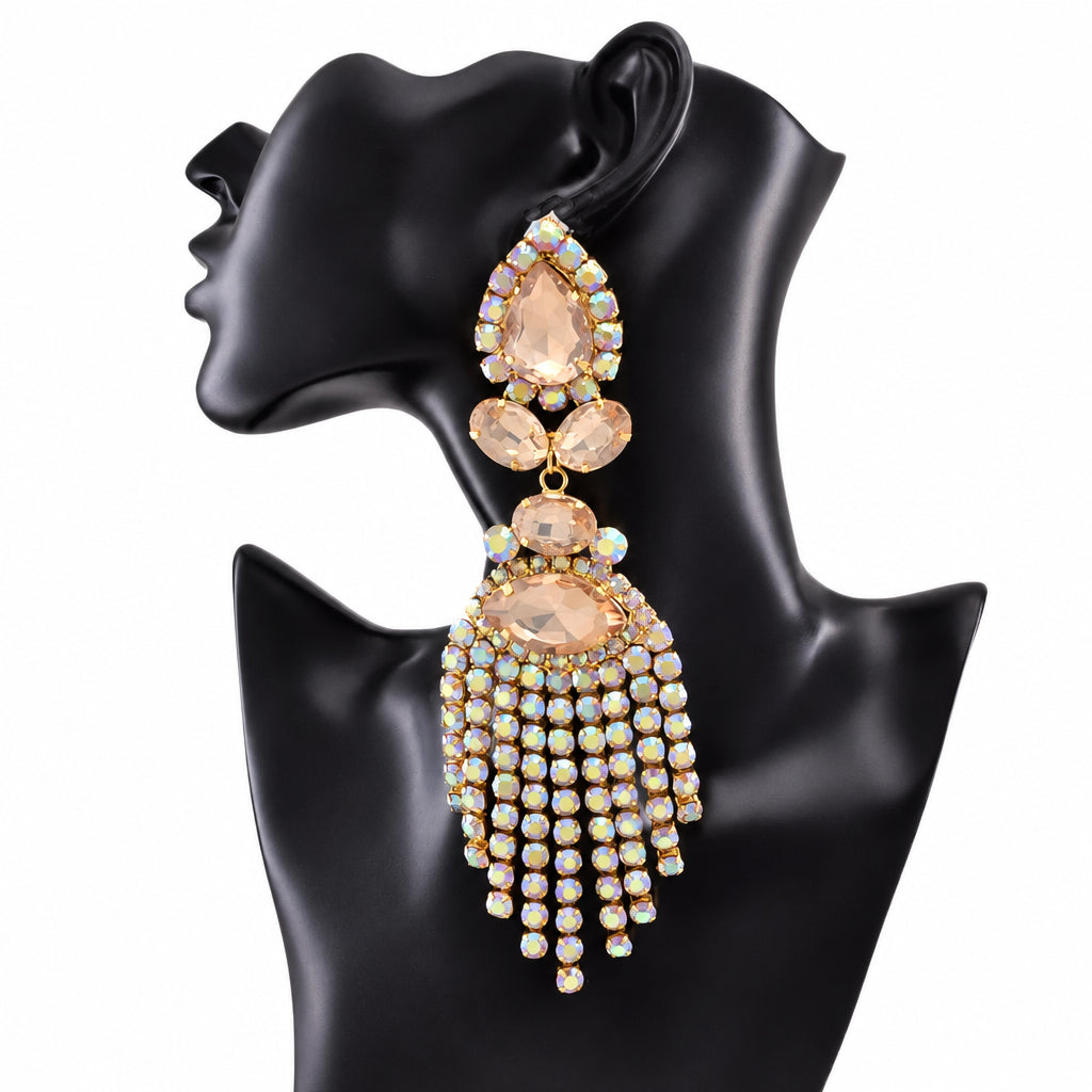 Rhinestone Clip-On Earrings | Long Tassel