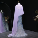Beaded Lilac Mermaid Gown | Floral Appliqué Cape | Strapless