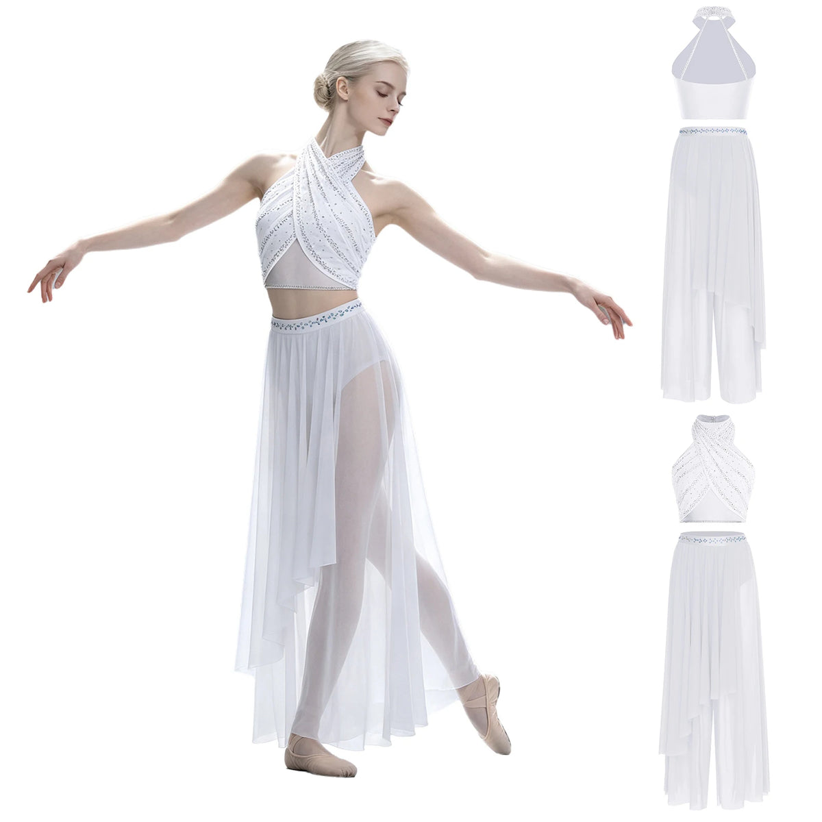 Rhinestone Crop Top & Sheer Pants Set | Lyrical Dance | Built-In Brief