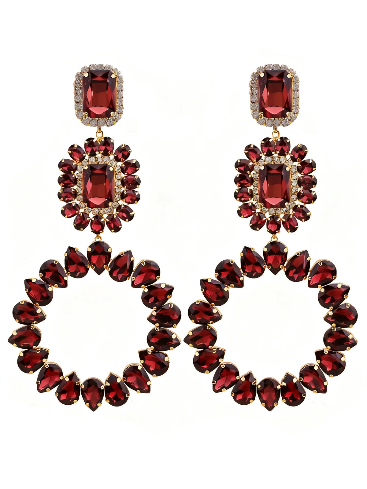 Rhinestone Round Drop Earrings | Clip or Pin