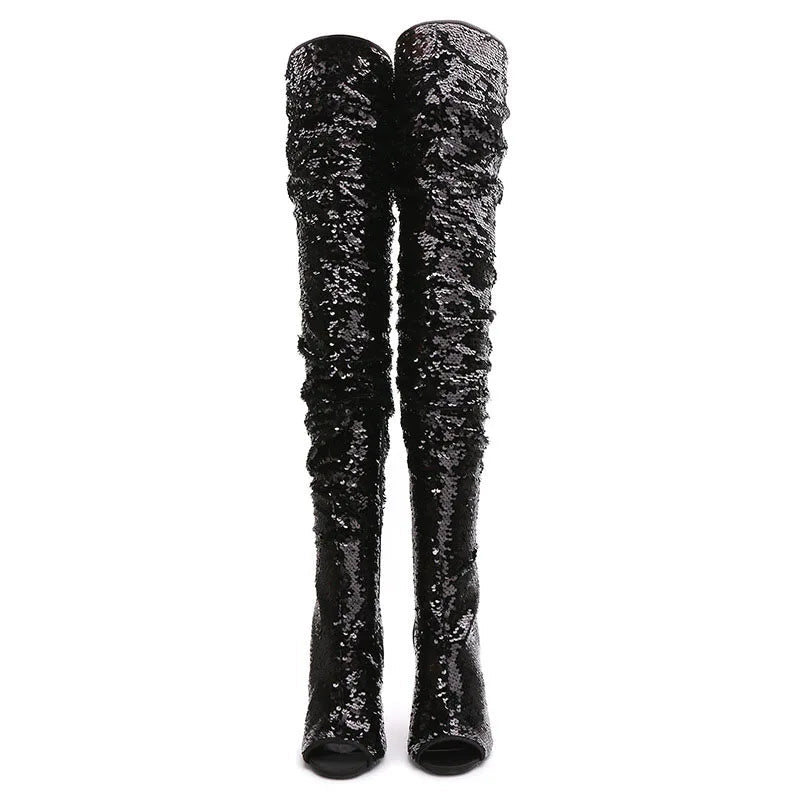 Sequin Over-the-Knee Boots | 11cm Heel
