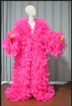 Pink Ruffle Organza Floor-Length Robe Jacket | Burlesque | Drag | Hollywood Glamour
