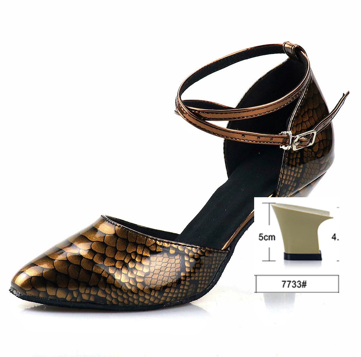Rhinestone Snakeskin Latin Dance Court Shoe | Cuban Heel | 5–8.5cm