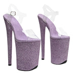 23cm Clear Platform Sandals - Glitter Slip-On Dance Heels